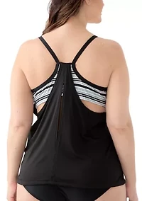 Off Stripe Layered Tankini Swim Top