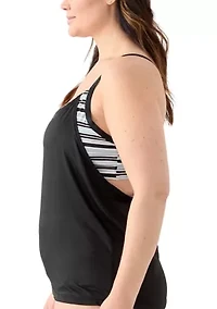 Off Stripe Layered Tankini Swim Top