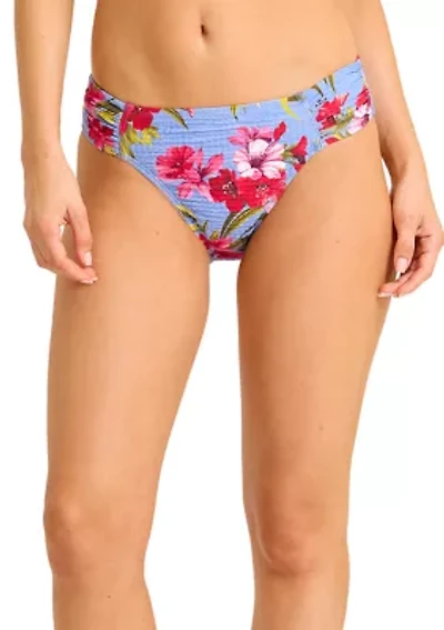 Chambray Beach Shirred Hipster Swim Bottoms