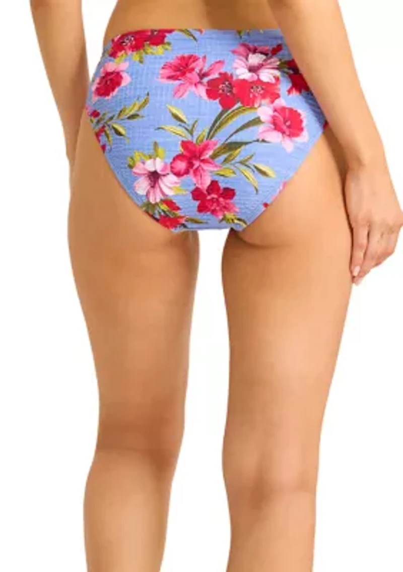 Chambray Beach Shirred Hipster Swim Bottoms