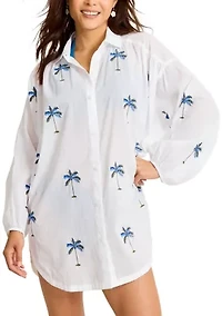 Women's Catalina Coast Palm Button Front Swim Cover Up Dress