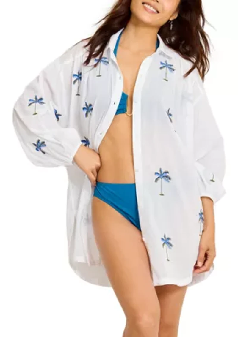 Women's Catalina Coast Palm Button Front Swim Cover Up Dress