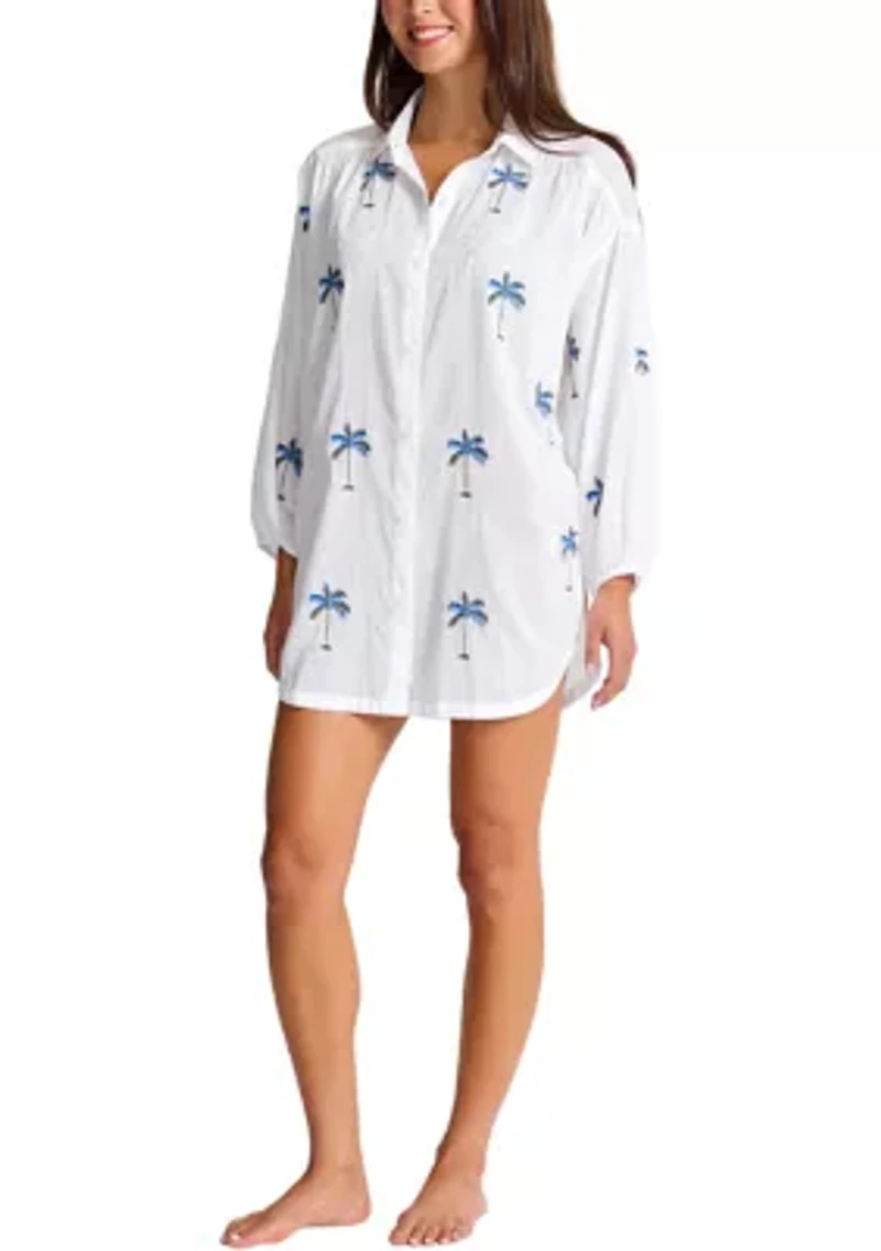 Women's Catalina Coast Palm Button Front Swim Cover Up Dress