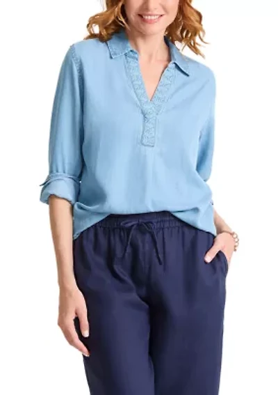 Women's Chambray Olei Embroidered Popover Top