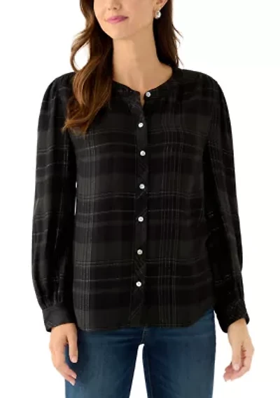 Women's Long Sleeve Pearl Beach Plaid Blouse