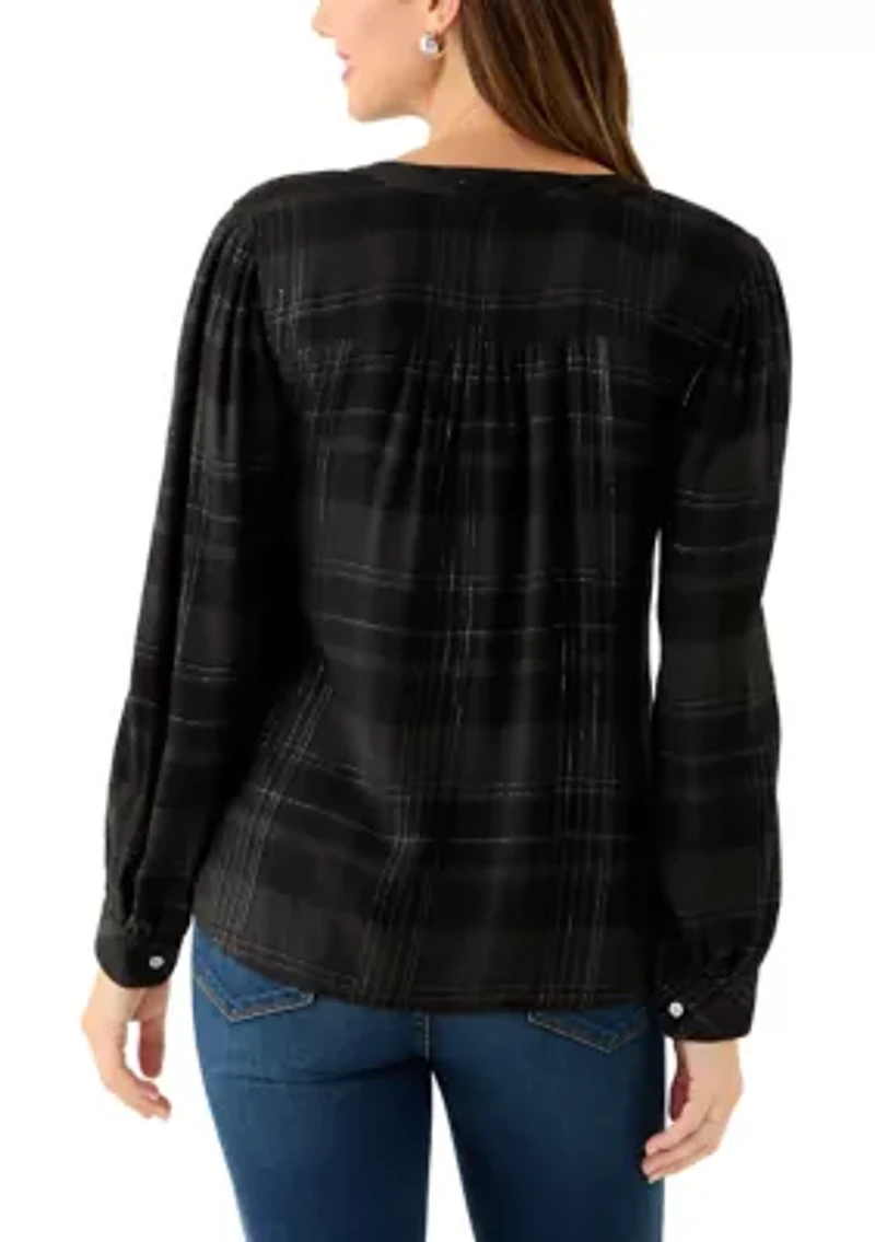 Women's Long Sleeve Pearl Beach Plaid Blouse
