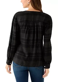 Women's Long Sleeve Pearl Beach Plaid Blouse