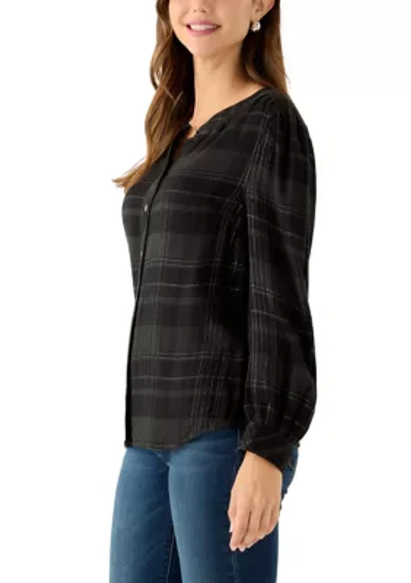 Women's Long Sleeve Pearl Beach Plaid Blouse