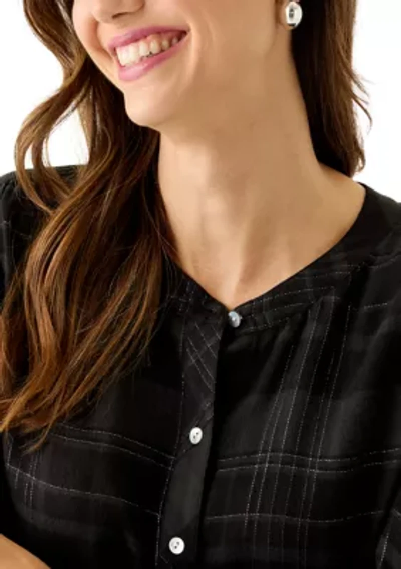 Women's Long Sleeve Pearl Beach Plaid Blouse