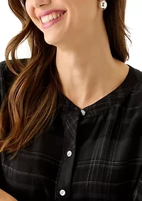 Women's Long Sleeve Pearl Beach Plaid Blouse