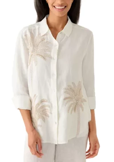 Women's Sunny Palms Coastalina Embroidered Relaxed Button Down Shirt