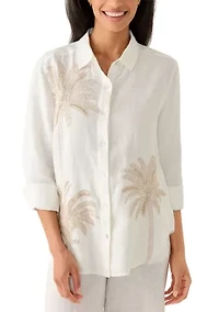 Women's Sunny Palms Coastalina Embroidered Relaxed Button Down Shirt