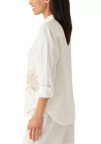 Women's Sunny Palms Coastalina Embroidered Relaxed Button Down Shirt