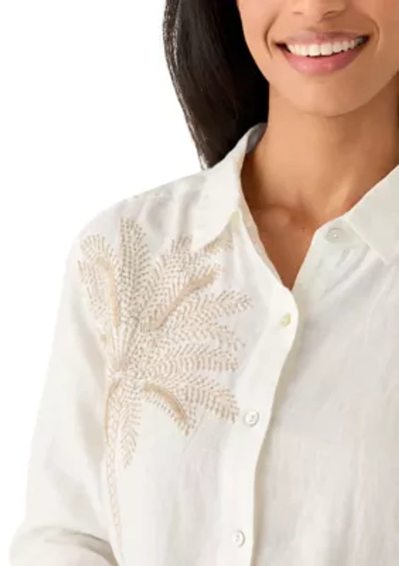 Women's Sunny Palms Coastalina Embroidered Relaxed Button Down Shirt