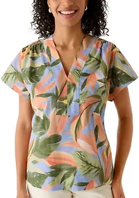 Women's Short Sleeve Beach Bloom Popover Top