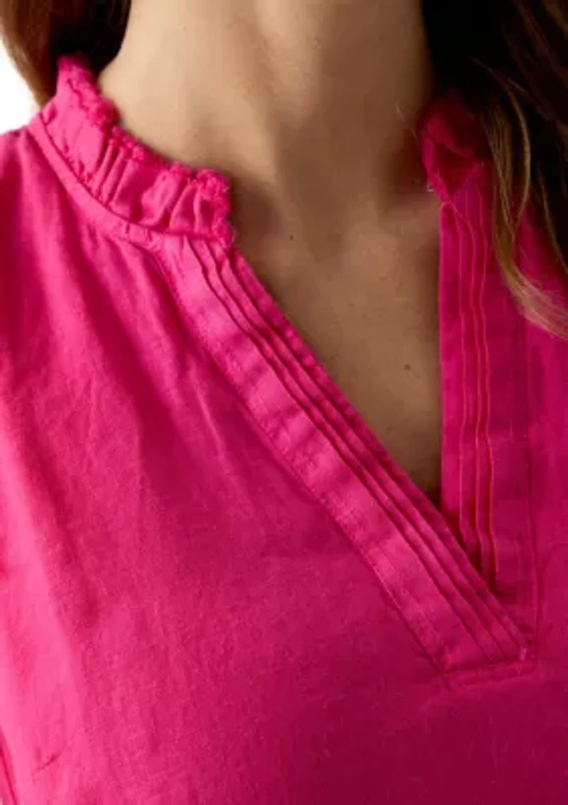 Women's Sleeveless Two Palms Linen Double Ruffle Dress