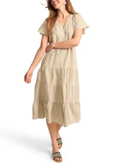 Coastalina Flutter Tiered Shirt Dress