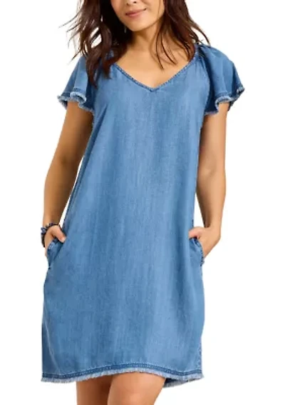 Women's Chambray Flutter Shift Dress