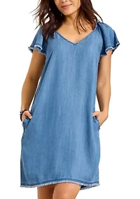 Women's Chambray Flutter Shift Dress