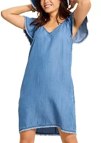 Women's Chambray Flutter Shift Dress
