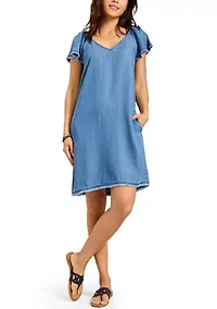 Women's Chambray Flutter Shift Dress