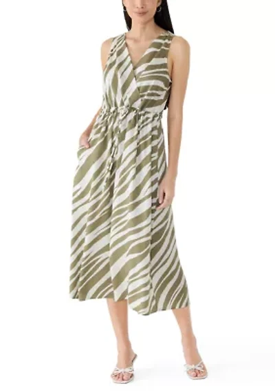 Women's Sleeveless Coastal Zebra Midi Dress