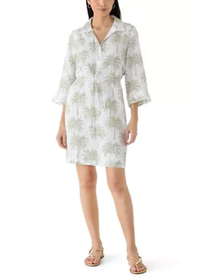Women's Three-Quarter Sleeve Palm Banks Shift Dress
