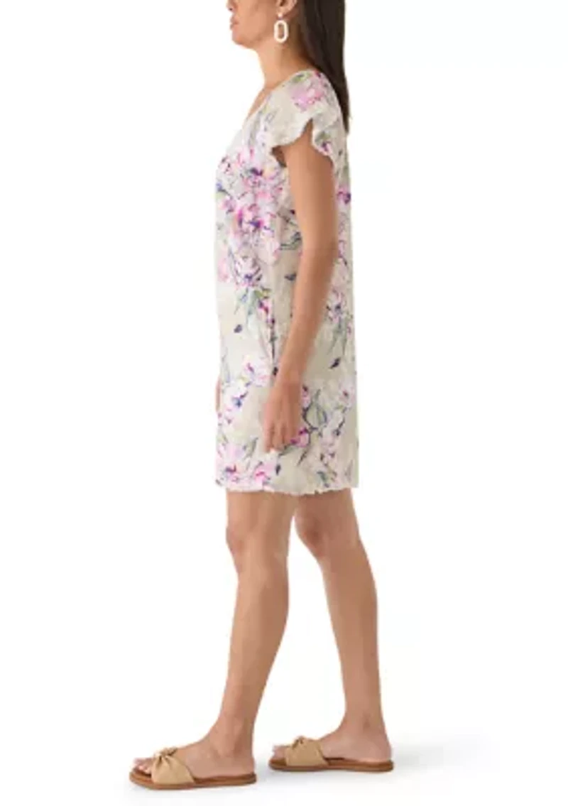 Women's Floral Garden Linen Shift Dress