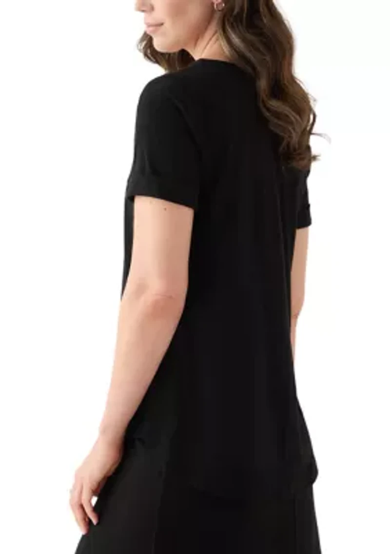 Women's Short Sleeve Faux Suede Top
