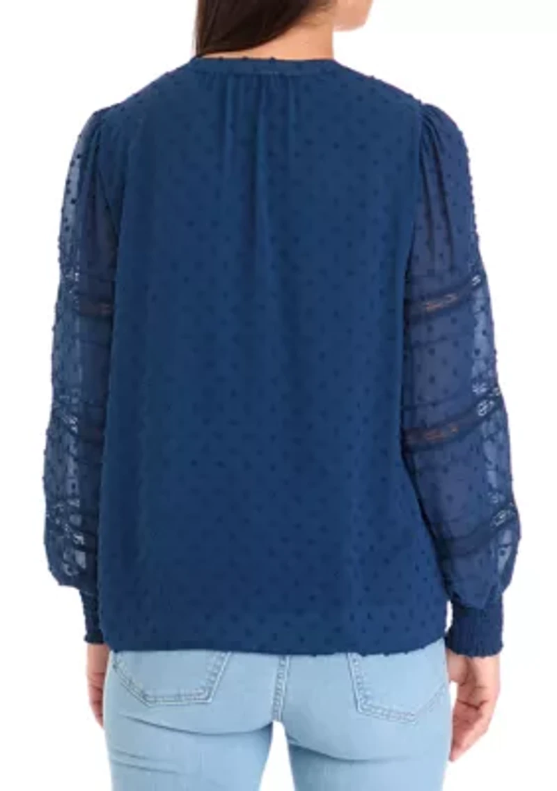 Women's Long Sleeve Clip Dot Blouse