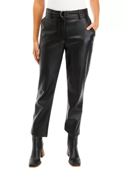 Women's Belted Slim Vegan Leather Pants