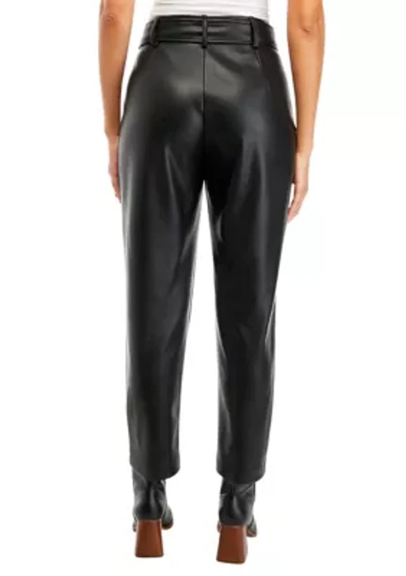 Women's Belted Slim Vegan Leather Pants