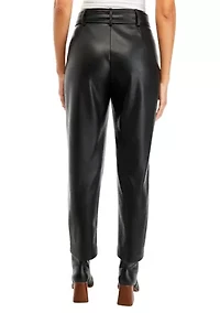 Women's Belted Slim Vegan Leather Pants