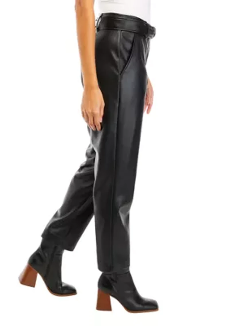 Women's Belted Slim Vegan Leather Pants