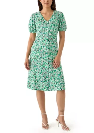 Women's Short Sleeve Button Front Midi Dress