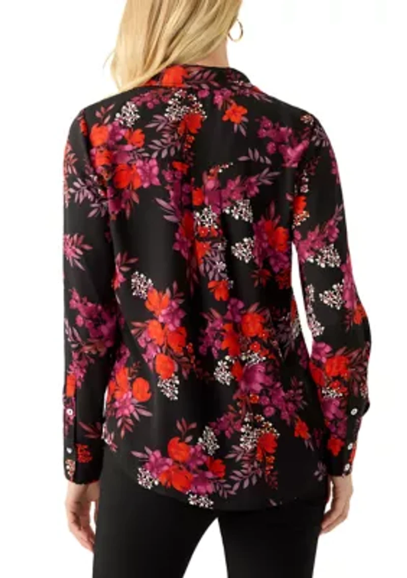 Women's Long Sleeve Floral Print Blouse