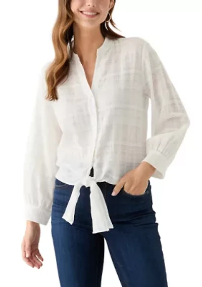 Women's Textured Tie Front Blouse
