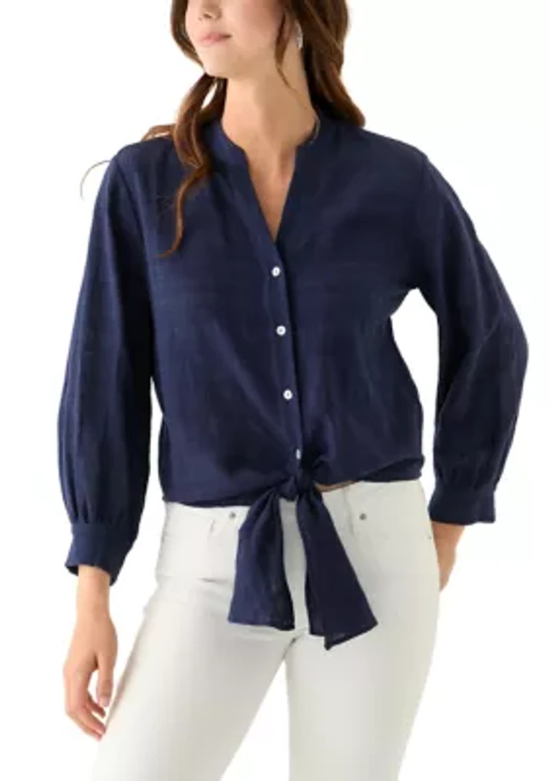 Women's Textured Tie Front Blouse