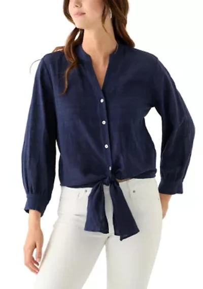 Women's Textured Tie Front Blouse