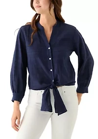 Women's Textured Tie Front Blouse