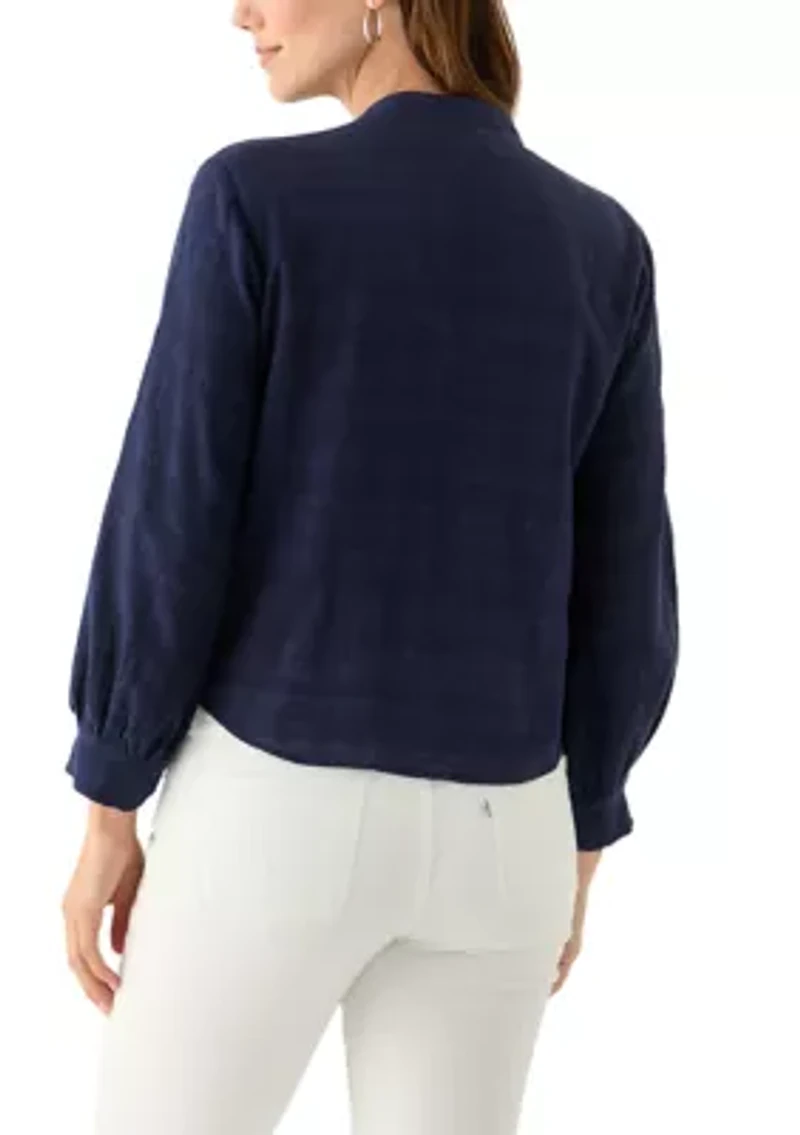 Women's Textured Tie Front Blouse