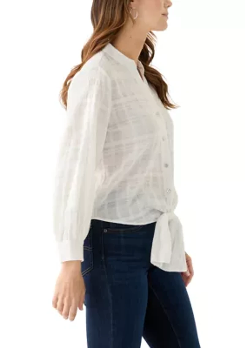 Women's Textured Tie Front Blouse