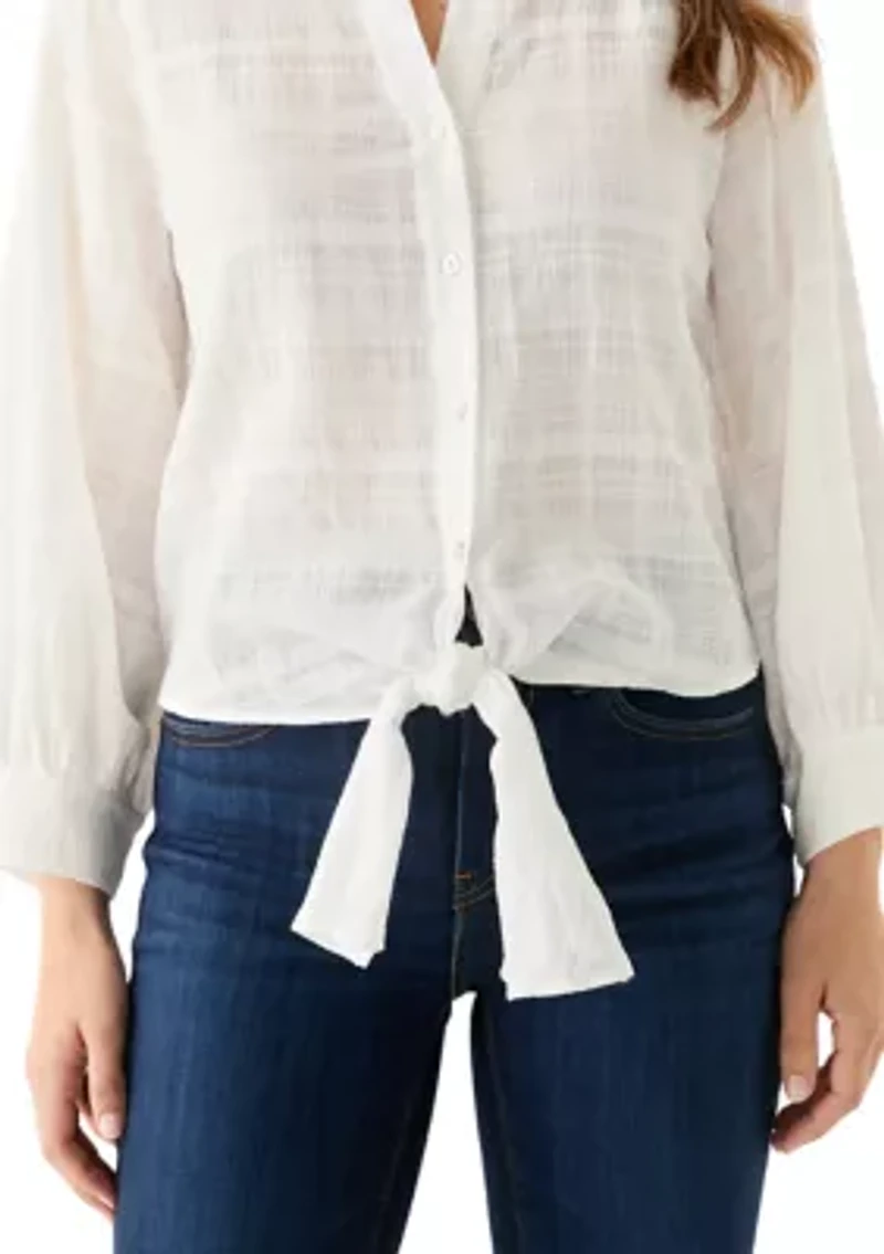 Women's Textured Tie Front Blouse