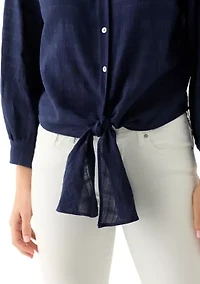 Women's Textured Tie Front Blouse