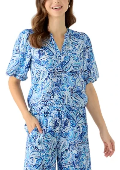 Women's Split Neck Puff Sleeve Blouse