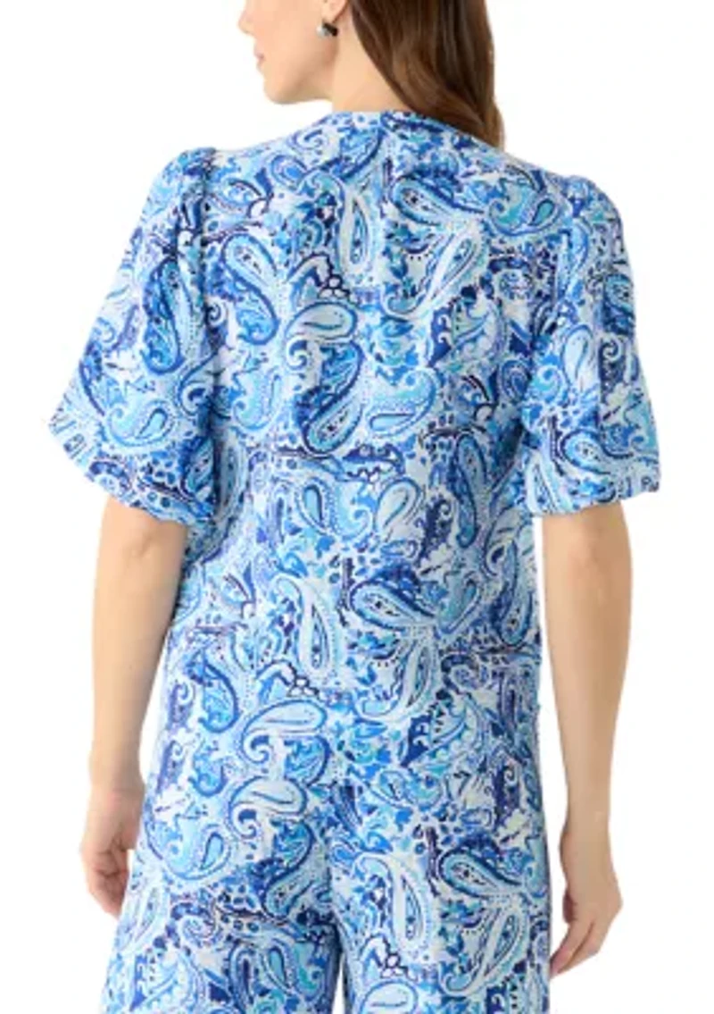 Women's Split Neck Puff Sleeve Blouse