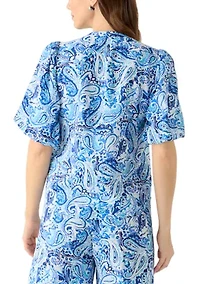 Women's Split Neck Puff Sleeve Blouse