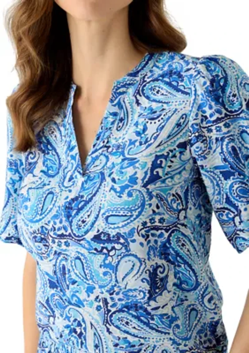 Women's Split Neck Puff Sleeve Blouse