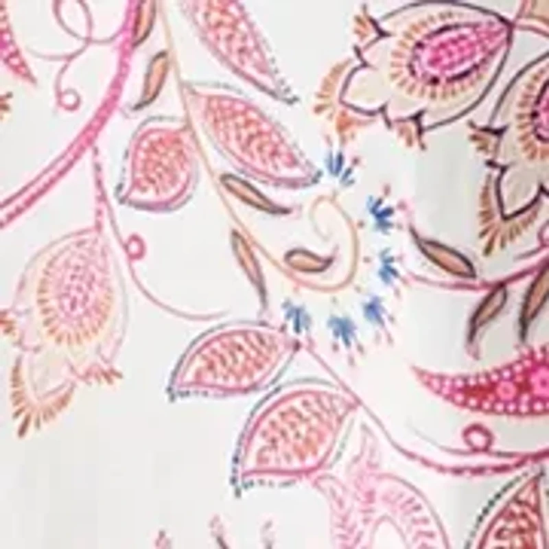 Women's Tie Waist Poplin Paisley Printed Midi Dress
