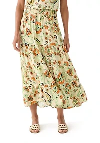 Women's Printed Twill Tiered Midi Skirt